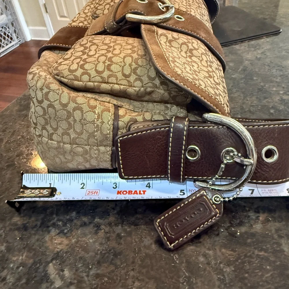 Brown Signature SoHo Flap Double Pocket  mini C Jacquard and Suede Bag